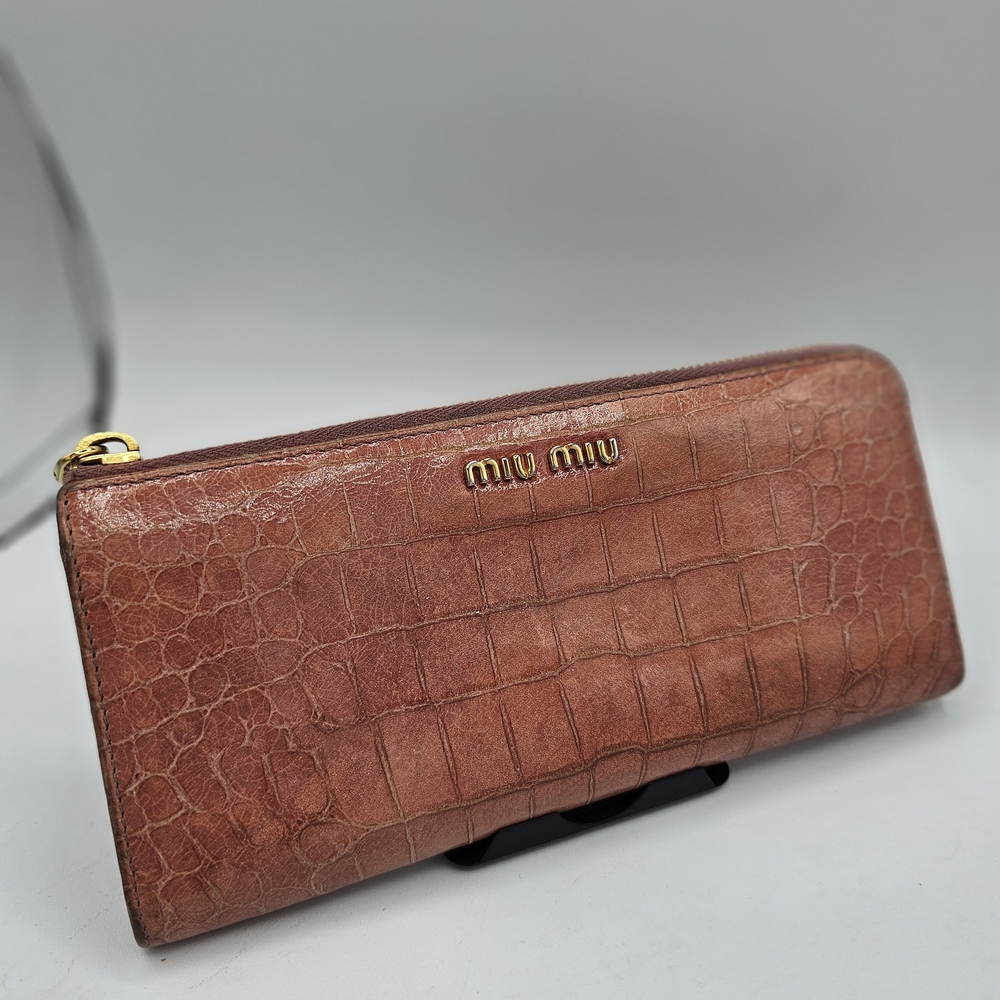 Miu Miu Croc-Embossed Leather Wallet